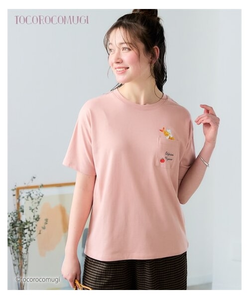 nissen（ニッセン）の「＜大きいサイズ＞【トコロコムギ】にゃんこ半袖Ｔシャツ（Tシャツ/カットソー・レディース・ピンク/黒×ホワイトボーダー/ネイビー・L/LL/3L/4L/5L）」の13枚目の写真