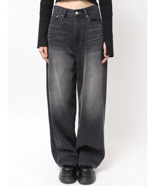 EMODA（エモダ）の「アートステッチワイドルーズジーンズ（デニムパンツ・レディース・ブラック・S/M）」の3枚目の写真