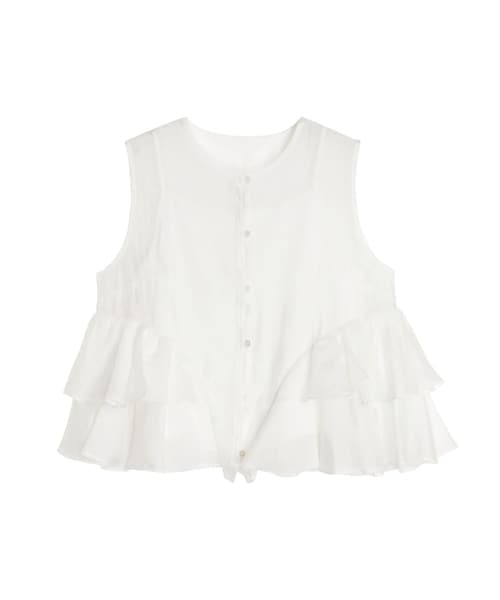ELENDEEK（エレンディーク）の「SHEER FRILL SLEEVELESS BL