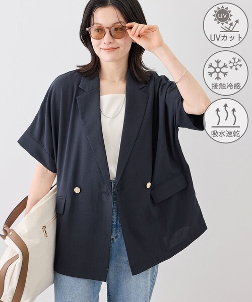 ROPE' PICNIC(ロペピクニック)の「エアリーリネンライク ドルマンジャケット/接触冷感・UVカット・速乾(テーラードジャケット・レディース・ブラック/ダークブラウン/キャメル/ベージュ/ネイビー・F)」の5枚目の写真