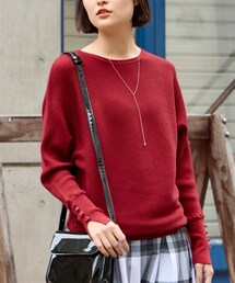 nissen | 大きいサイズ 袖スリットボタンドルマンプルオーバー(ニット/セーター)