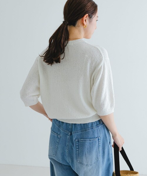 URBAN RESEARCH(アーバンリサーチ)の「ブークレハーフスリーブニット(ニット/セーター・レディース・NAVY/RED/OFF・FREE)」の6枚目の写真