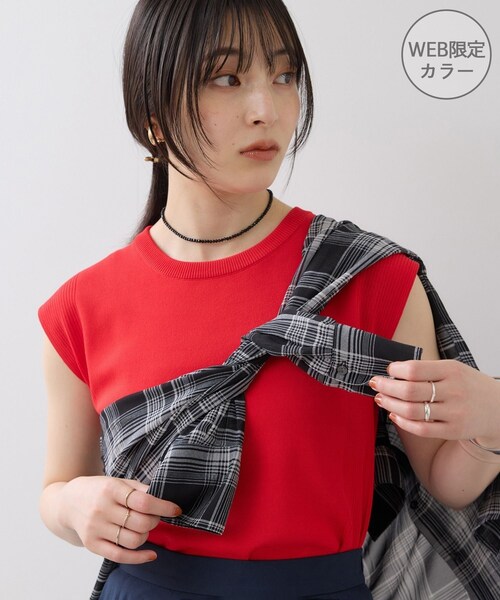 VIS(ビス)の「【WEB限定カラー】ICE BEAUTY 美人スリーブニットプルオーバ/UVケア・接触冷感(ニット/セーター・レディース・ブラック/オフホワイト/ブラウン/サックス/レッド・F)」の10枚目の写真