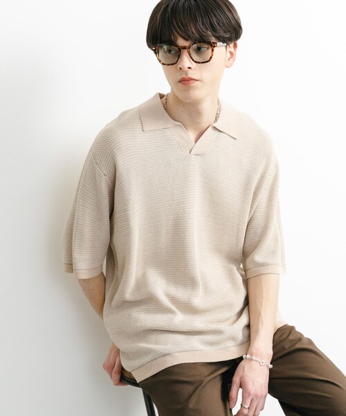 SENSE OF PLACE by URBAN RESEARCH(センスオブプレイスバイアーバンリサーチ)の「『ユニセックス』『洗濯可』ミックススキッパーニット(ニット/セーター・メンズ・L.BEIGE/OLIVE/RED・M/L)」の9枚目の写真