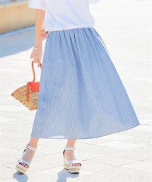 nissen | さらり涼しげ先染ギャザーロングスカート（ポケット付）＜大きいサイズ有＞(スカート)