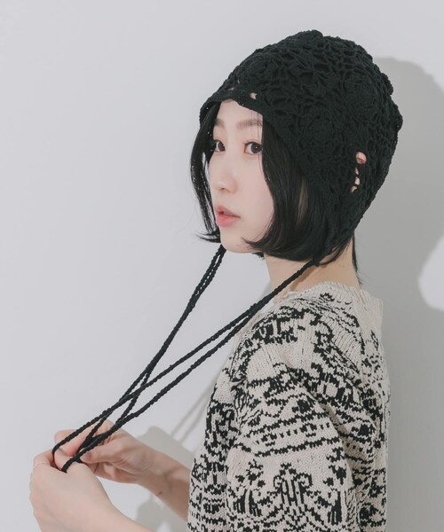 SMELLY（スメリー）の「フラワーデザインボンネット（ニットキャップ/ビーニー・レディース・IVO/BLK・-）」の10枚目の写真