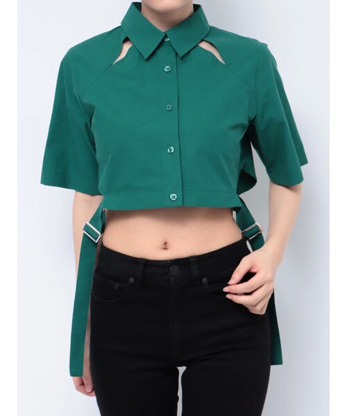 MURUA（ムルーア）の「カットアウトクロップドシャツ（シャツ/ブラウス・レディース・ホワイト/ブラック/グリーン・F）」の9枚目の写真
