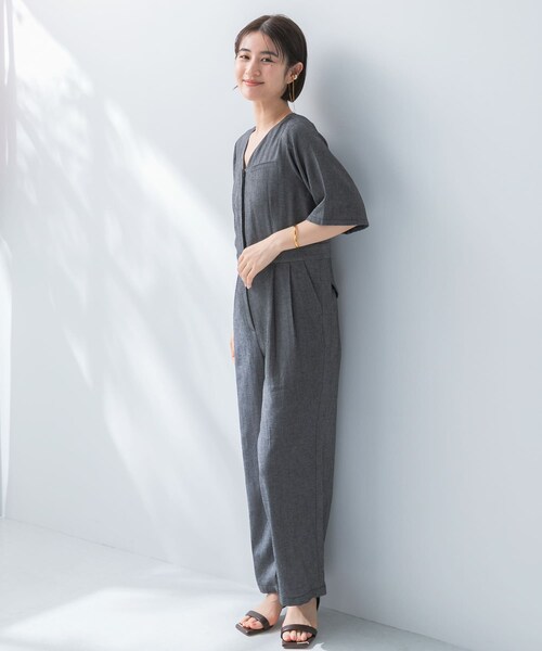 URBAN RESEARCH ROSSO（アーバンリサーチロッソ）の「リネンライク5分袖オールインワン（つなぎ/オールインワン・レディース・BLACK/BEIGE・36/38）」の9枚目の写真