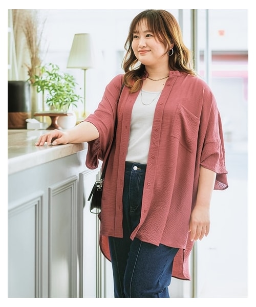 nissen（ニッセン）の「＜大きいサイズ＞ ゆるシルエットとろみシボシャツチュニック（チュニック・レディース・モカ/チャコールグレー/ローズピンク/黒・L/LL/3L/4L/5L/6L/8L/10L）」の4枚目の写真