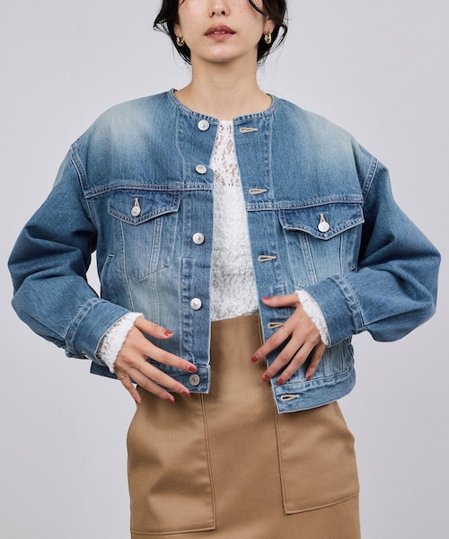 ROPE'(ロペ)の「岡山デニム別注ノーカラージャケット/イージーケア(ノーカラージャケット・レディース・グレー/ネイビー/ブルー・F)」の19枚目の写真