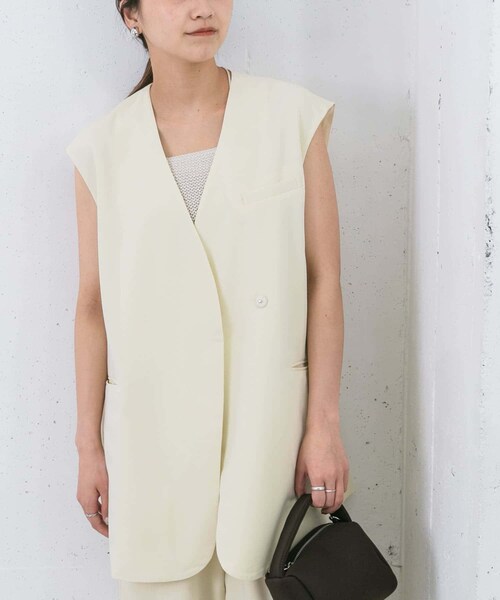 KBF（ケイビーエフ）の「ラウンドノーカラージレ（テーラードジャケット・レディース・YELLOW/IVORY/GREIGE・one）」の10枚目の写真