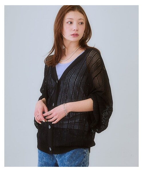 nissen（ニッセン）の「＜大きいサイズ＞ 透かし編2WAYカーディガン（カーディガン/ボレロ・レディース・オレンジ/黒・L~LL/3L~4L/5L~6L/8L/10L）」の6枚目の写真