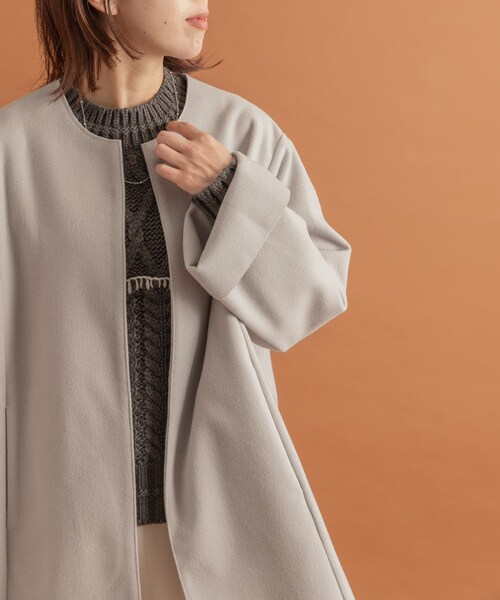 URBAN RESEARCH Sonny Label（アーバンリサーチサニーレーベル）の「ニットメルトンミドルコート（ノーカラージャケット・レディース・GRAY/NAVY/ECRU・FREE）」の18枚目の写真