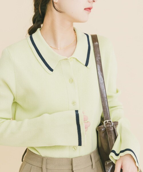 ITEMS URBANRESEARCH（アイテムズ アーバンリサーチ）の「配色ポロニット（ニット/セーター・レディース・GRY/NVY/MELON・Free）」の18枚目の写真