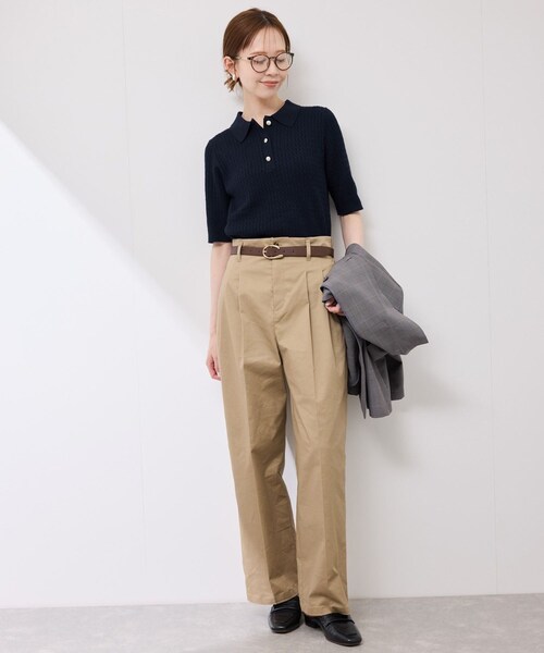 ROPE' PICNIC(ロペピクニック)の「ミニケーブルハーフスリーブニットポロシャツ(ポロシャツ・レディース・キナリ/ダークブラウン/ネイビー/カラシ・38)」の18枚目の写真