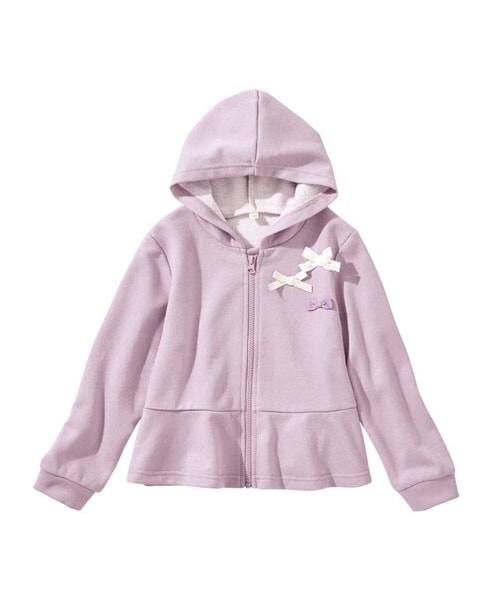 nissen（ニッセン）の「リボン付ラメ裏毛ジップアップパーカー（女の子