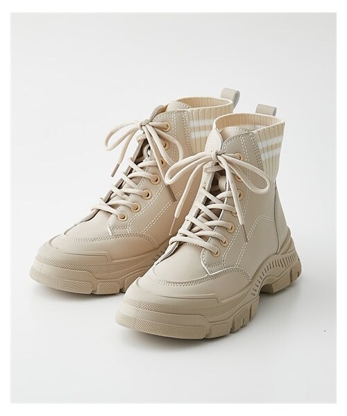 nissen（ニッセン）の「履き口ニットレースアップショートブーツ（ブーツ・メンズ・黒/アイボリー・S=22.0~23.0cm/M=23.0~23.5cm/L=23.5~24.0cm/LL=24.0~24.5cm）」の4枚目の写真