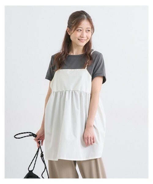 nissen（ニッセン）の「【マタニティウエア・授乳服】チュニックキャミソール＋トップス２点セット（産前・産後）（マタニティウェア/グッズ・レディース・スミクロ+モカブラウン/ベージュ+黒/アップルイエロー+オフ/ブラウン+オフホワイト/アイボリー+ダークグレー/黒+モカブラウン/ミント+アイボリー・マタニティM/マタニティL/マタニティLL/マタニティ3L/マタニティ4L/マタニティ5L）」の8枚目の写真