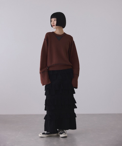 ADAM ET ROPE'(アダムエロペ)の「バイカラーリバーシブルニットプルオーバー(ニット/セーター・レディース・チャコール/ダークブラウン系/ピンク・F)」の12枚目の写真