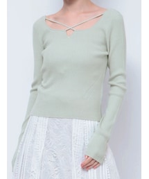 MERCURYDUO | 2WAYデコルテナローテープランダムリブニット(ニット/セーター)