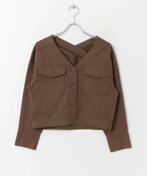 SENSE OF PLACE by URBAN RESEARCH（センスオブプレイスバイアーバンリサーチ）の「ノーカラーショートジャケット（ノーカラージャケット・レディース・BROWN/IVORY・FREE）」の2枚目の写真