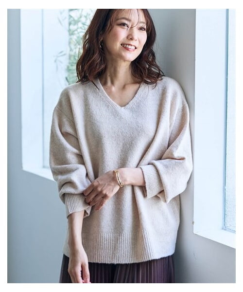 nissen（ニッセン）の「Vネックニットプルオーバー【OtonaSMILE】（ニット/セーター・レディース・ミックスグレー/パープル/杢アイボリー・M~LL/3L~4L/5L~6L）」の4枚目の写真