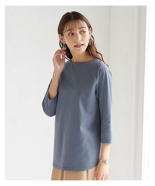 nissen（ニッセン）の「大きいサイズドライタッチ［シルケット加工］7分袖Tシャツ（Tシャツ/カットソー・レディース・グレイッシュブルー/オフホワイト/黒/モーブピンク・L/LL/3L/4L/5L/6L/8L/10L）」の22枚目の写真