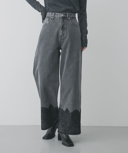 SENSE OF PLACE by URBAN RESEARCH（センスオブプレイスバイアーバンリサーチ）の「レースドッキングデニムパンツ（その他パンツ・レディース・L.INDIGO/GRAY・S/M）」の4枚目の写真