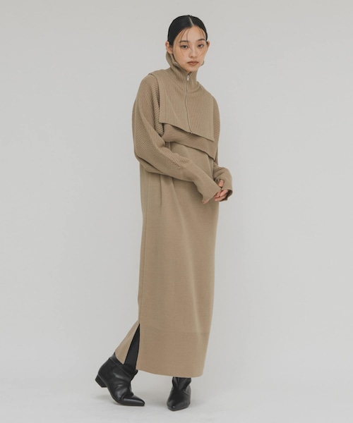 KBF（ケイビーエフ）の「ハーフZIPレイヤードニットワンピース（ワンピース・レディース・BEIGE/CHARCOAL・One）」の20枚目の写真