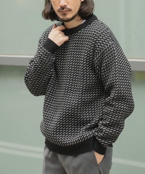 ITEMS URBANRESEARCH（アイテムズ アーバンリサーチ）の「マシンウォッシャブル バーズアイ クルーニット（ニット/セーター・メンズ・WHT/BGD/NVY/BLK・M/L）」の2枚目の写真