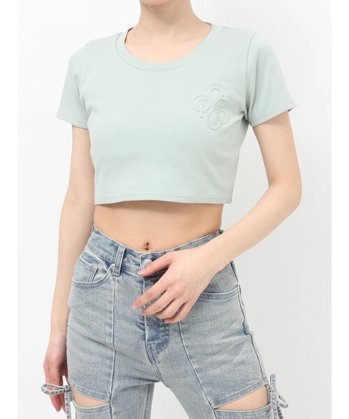 RESEXXY（リゼクシー）の「エンボスロゴクロップドTシャツ（Tシャツ/カットソー・レディース・ホワイト/ブラック/ミントグリーン・F）」の5枚目の写真