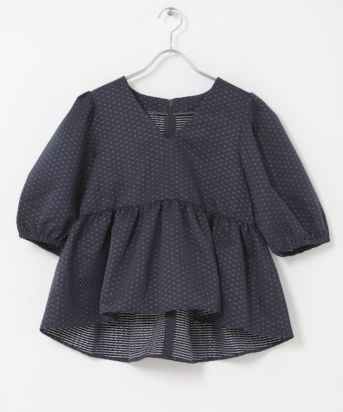 URBAN RESEARCH ROSSO（アーバンリサーチロッソ）の「ジャガードペプラムＶネックブラウス（シャツ/ブラウス・レディース・BLACK/NAVY・Free）」の2枚目の写真