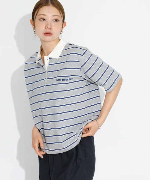 URBAN RESEARCH Sonny Label（アーバンリサーチサニーレーベル）の「メッセージボーダーポロシャツ（ポロシャツ・レディース・ブラウン/オフ/グレー・FREE）」の4枚目の写真