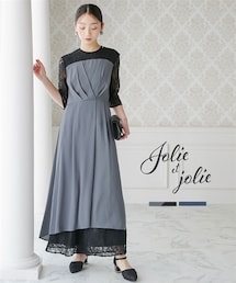 Jolie et Jolie | 【結婚式・パーティードレス】タックデザインワンピース＋レースワイドパンツ＜大きいサイズ有＞(パンツドレス)