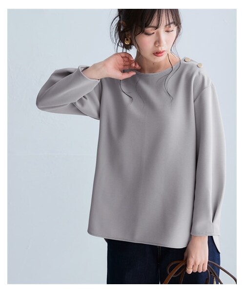 nissen（ニッセン）の「しわになりにくいキレイ目リップル肩ボタン９分袖プルオーバー（抗菌防臭・防しわ）（セットアップ可能）＜大きいサイズ有＞（Tシャツ/カットソー・レディース・グレー/ブラウン/ネイビー・S/M/L/LL/3L/4L/5L/6L/8L/10L）」の21枚目の写真