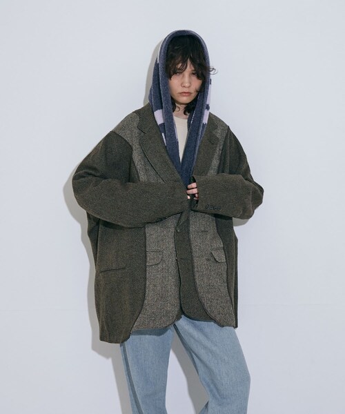 THE GOODLAND MARKET（ザグッドランドマーケット）の「cwtch　RWS Recycle Wool Scarf（マフラー・レディース・LGgray/black/mocha/L.Gray/LGcitron・one）」の20枚目の写真