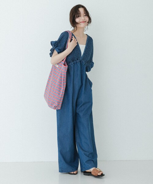 URBAN RESEARCH Sonny Label（アーバンリサーチサニーレーベル）の「パイルボーダービッグトート（トートバッグ・レディース・チャコール/グリーン/ブルー・One）」の18枚目の写真