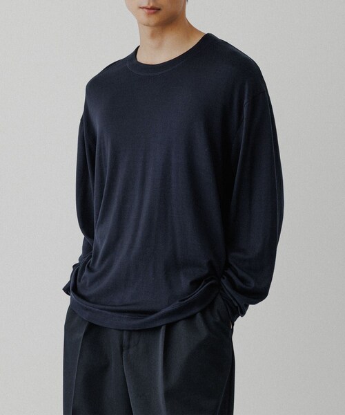 ADAM ET ROPE'（アダムエロペ）の「【NIKKE】ウール天竺 ロングスリーブ ニットTシャツ（Tシャツ/カットソー・メンズ・ブラック/ネイビー・L/M）」の6枚目の写真