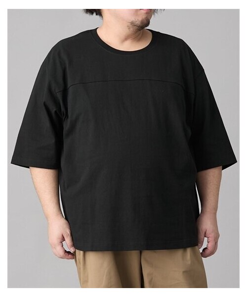 nissen（ニッセン）の「綿100％七分袖フットボールTシャツ【大きいサイズ】（Tシャツ/カットソー・メンズ・黒/オフホワイト・3L/4L/5L/6L/8L/10L）」の9枚目の写真