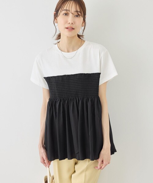 ROPE' PICNIC(ロペピクニック)の「【ベストヒット】シャーリングドッキングハーフスリーブカットソー(Tシャツ/カットソー・レディース・ブラック/ブラック系/ホワイト系/ベージュ・F)」の9枚目の写真