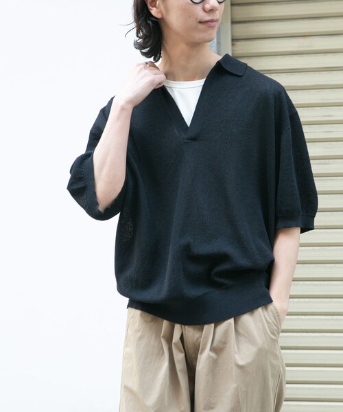 URBAN RESEARCH DOORS(アーバンリサーチドアーズ)の「FORK&SPOON リネンブレンドスキッパーニット(ニット/セーター・メンズ・LIGHTBLUE/BROWN/BLACK・4/5)」の7枚目の写真