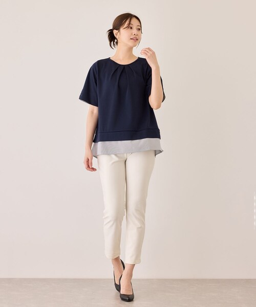 Jayro(ジャイロ)の「配色ストライプ半袖カットソー(Tシャツ/カットソー・レディース・チャコール/ベージュ系/ネイビー/ブルー系・M)」の21枚目の写真