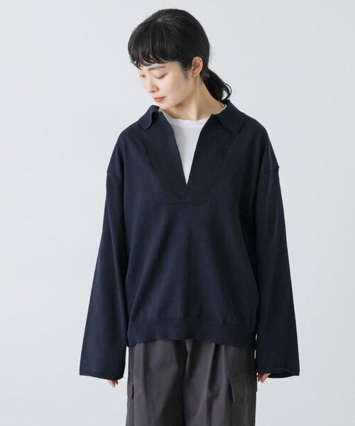 かぐれ(カグレ)の「UNDECORATED LINEN/COTTON BIG KNIT TOP(ニット/セーター・レディース・D.NAVY/OFF WHITE・0)」の13枚目の写真