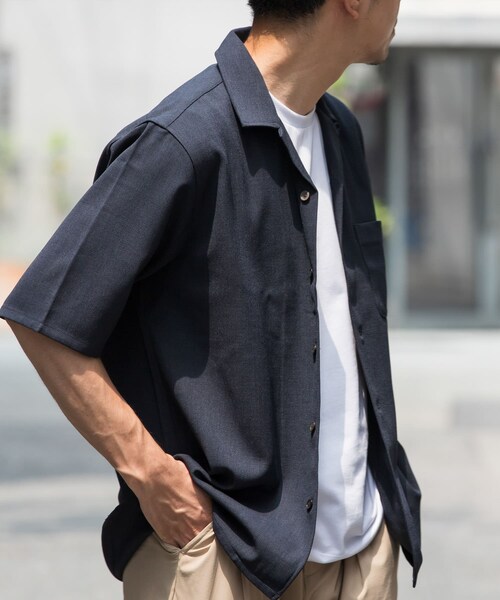 URBAN RESEARCH ROSSO（アーバンリサーチロッソ）の「『WEB限定』『セットアップ対応』パナマ風オープンカラー半袖シャツ（シャツ/ブラウス・メンズ・NAVY/WHITE/ICE GRAY/MOCHA/BLACK・M/L）」の5枚目の写真