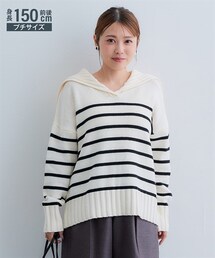 nissen | 小さいサイズ　綿混スキッパーボーダーニット　低身長さん・小柄女性(ニット/セーター)