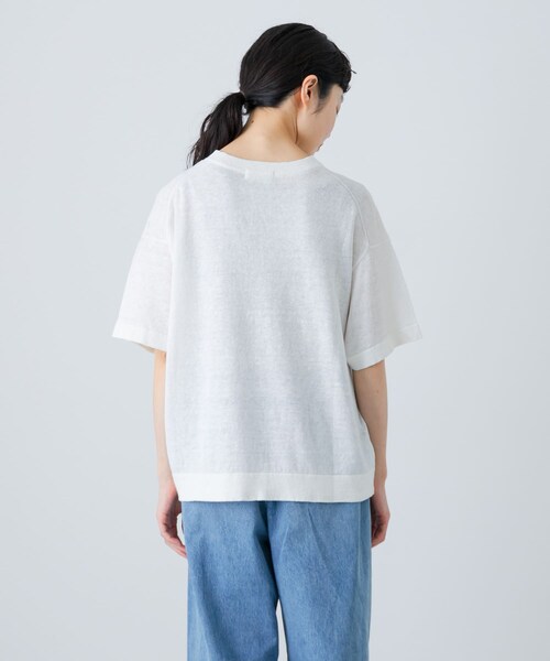 かぐれ（カグレ）の「リネン半袖クルーネックニット（ニット/セーター・レディース・NATURAL/OFF/BLACK・FREE）」の14枚目の写真
