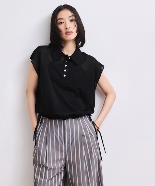 ADAM ET ROPE'(アダムエロペ)の「【WEB限定】ダブルカラーポロニットプルオーバー(ポロシャツ・レディース・ブラック/キナリ系/サックス・F)」の2枚目の写真