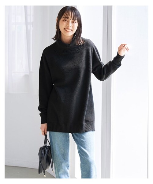 nissen（ニッセン）の「大きいサイズ静電気防止洗濯機で洗えるオフタートルニットプルオーバー（ニット/セーター・レディース・黒/杢チャコールグレー/杢ベージュ/カナリアイエロー・L/LL/3L/4L/5L/6L/8L/10L）」の2枚目の写真
