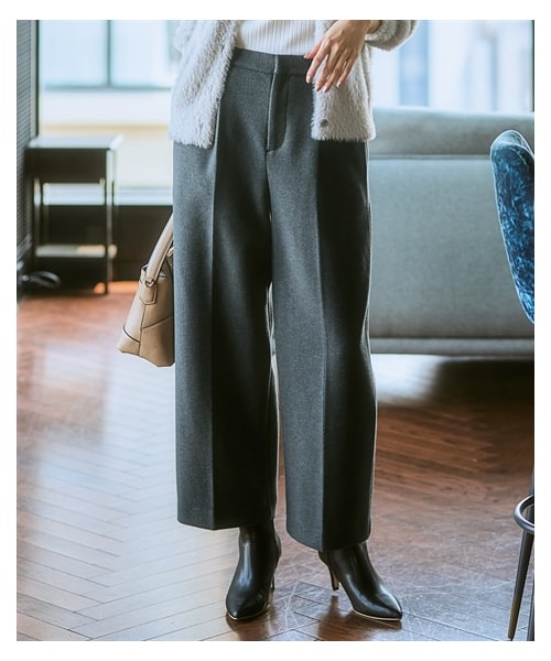 nissen（ニッセン）の「ウール調ふんわりジャージータックワイドストレートパンツ（しわになりにくい・ウォッシャブル）（セットアップ対応）<大きいサイズ有>（パンツ・レディース・チャコールグレー/黒・S/M/L/LL/3L/4L/5L/6L）」の16枚目の写真