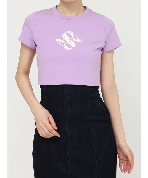 MERCURYDUO（マーキュリーデュオ）の「クロップドパールロゴTシャツ（Tシャツ/カットソー・レディース・オフホワイト/ブラック/パープル・F）」の8枚目の写真